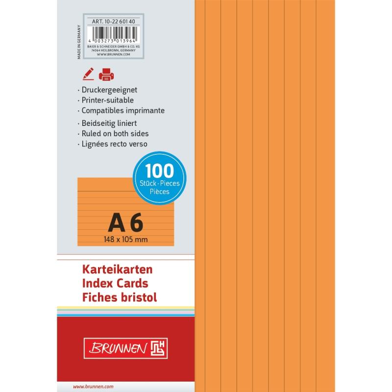 Brunnen Karteikarten A6 liniert 100 Stück orange