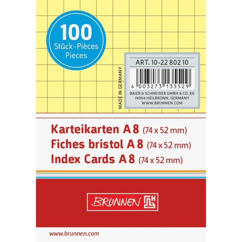 Brunnen Karteikarten A8 kariert 100 Stück gelb