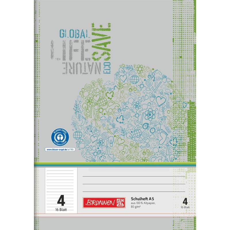 Brunnen Recycling Schulheft 16 Blatt A5 Lineatur 4