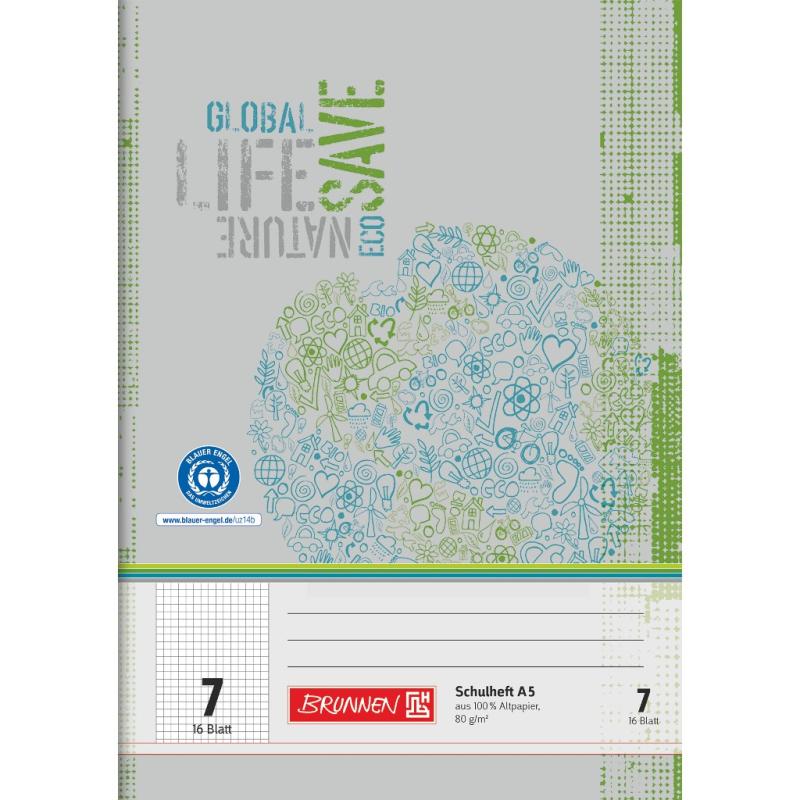 Brunnen Recycling Schulheft 16 Blatt A5 Lineatur 7