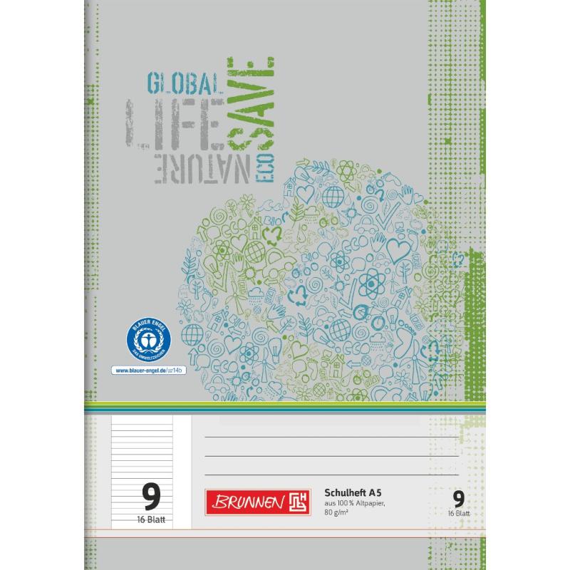 Brunnen Recycling Schulheft 16 Blatt A5 Lineatur 9