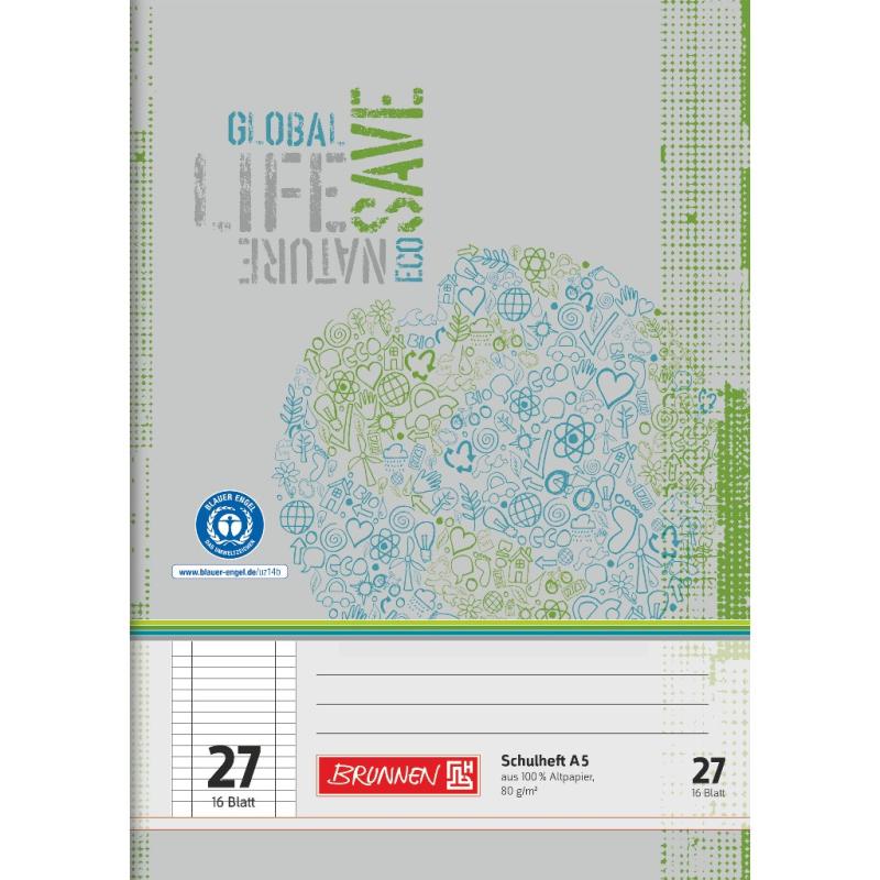 Brunnen Recycling Schulheft 16 Blatt A5 Lineatur 27