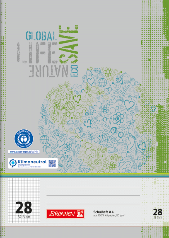 Brunnen Schulheft 32 Blatt Recycling A4 Lin. 28 - Blauer Engel