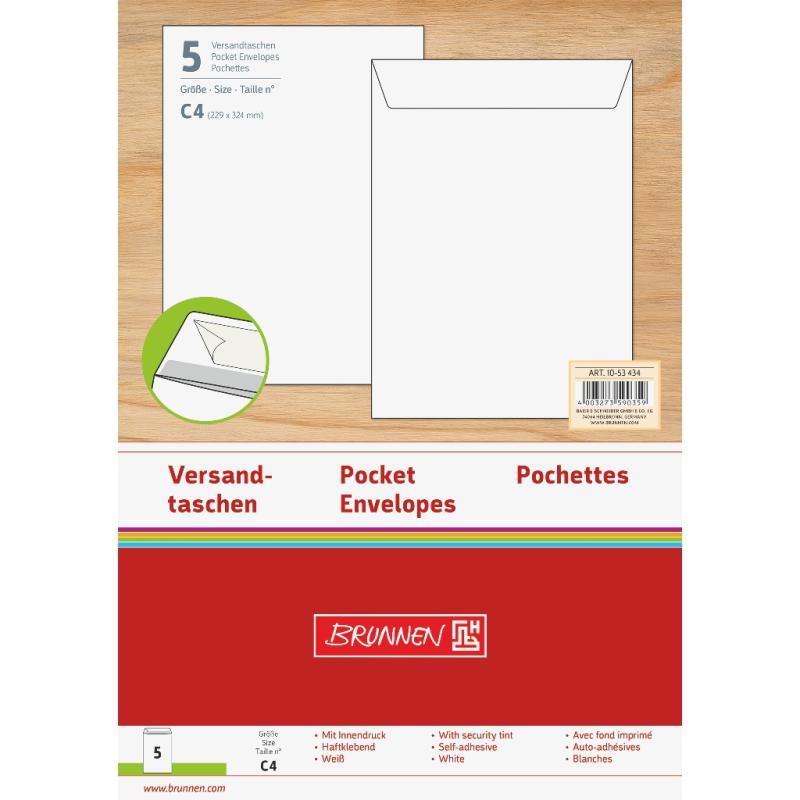 Brunnen 5 Stück Versandtasche C4 120g ohne Fenster weiß