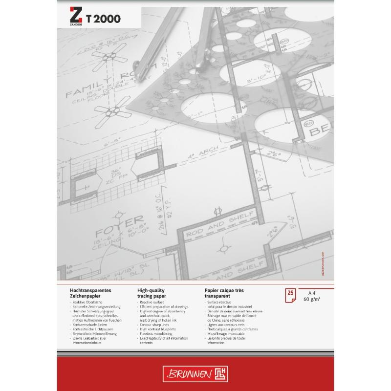 Brunnen Entwurfblock A4 60g/m² 25 Blatt hochtransparentes Zeichenpapier