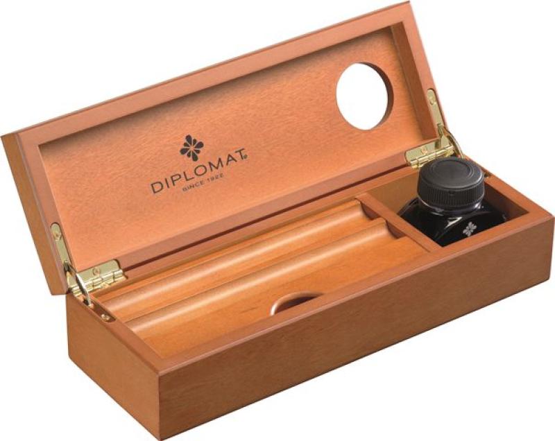 Diplomat Edelholzkassette Kirsche mit Tintenglas