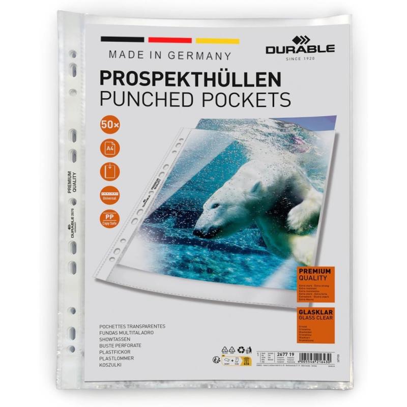 Durable 50 Stück Prospekthülle A4 PP Premium oben offen glasklar