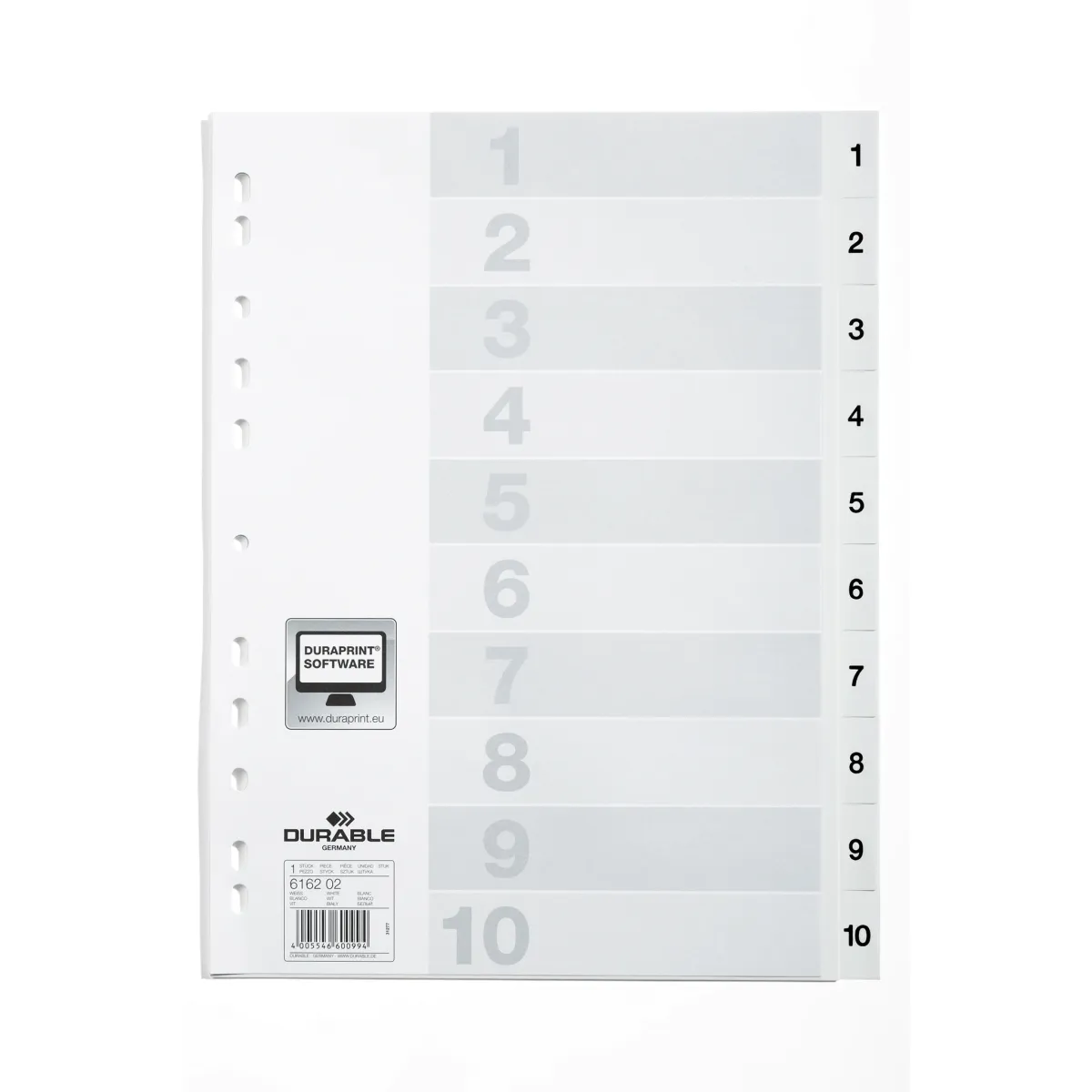Durable Kunststoff-Register A4 PP 10-teilig 1-10 weiß
