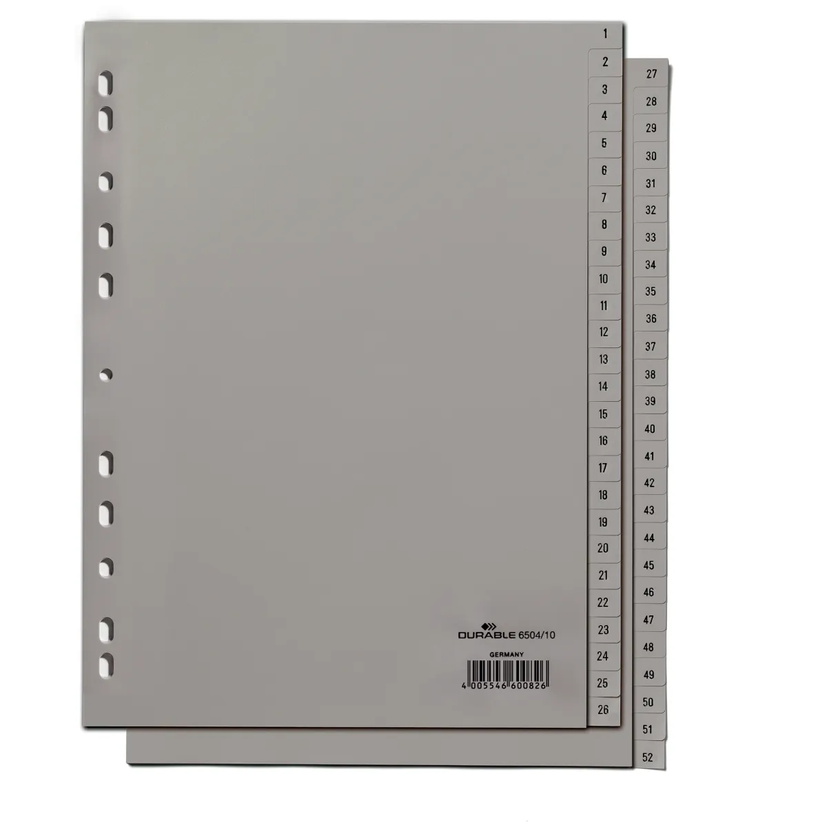 Durable Kunststoff-Register A4 PP 52-teilig 1-52 grau
