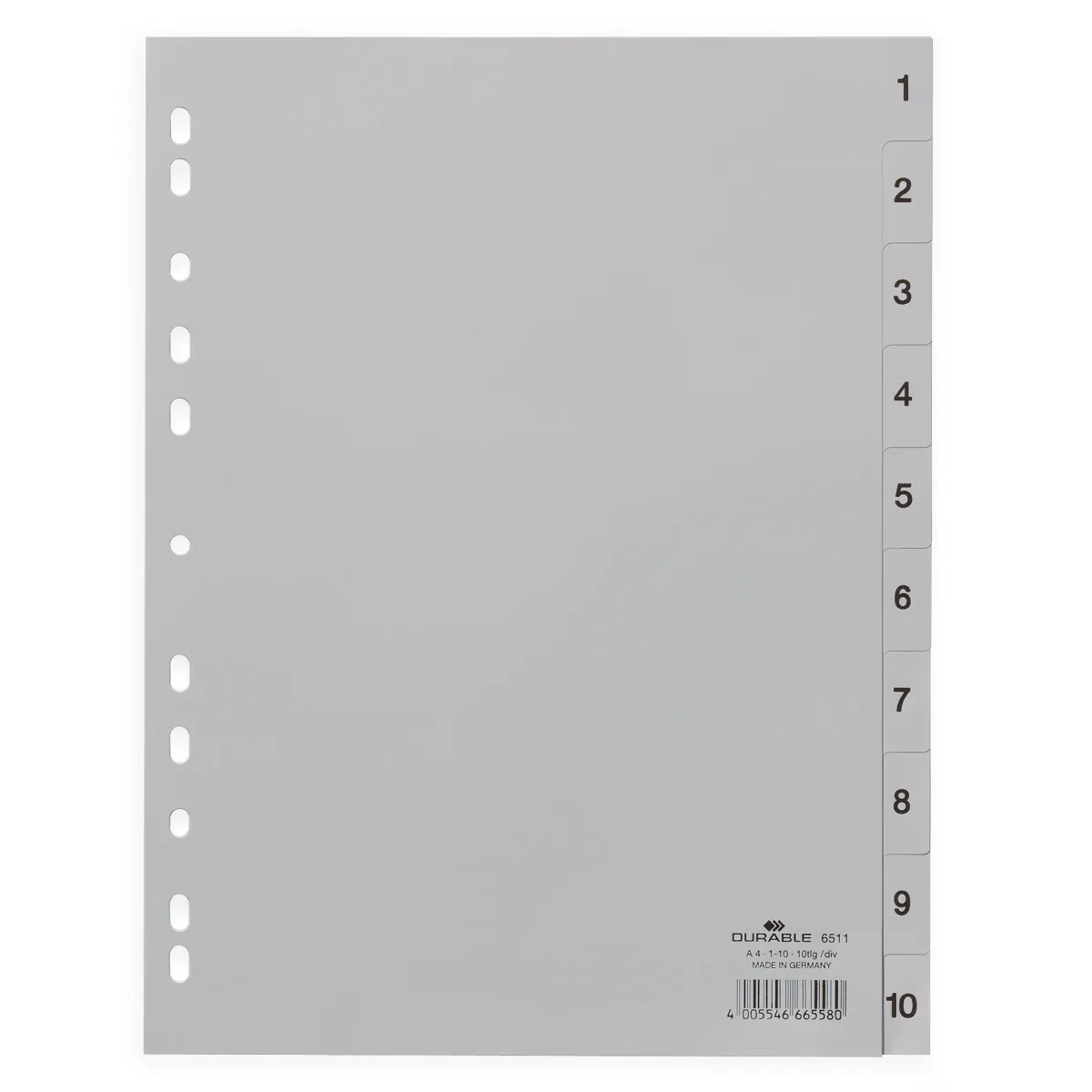 Durable Kunststoff-Register A4 PP 10-teilig 1-10 grau
