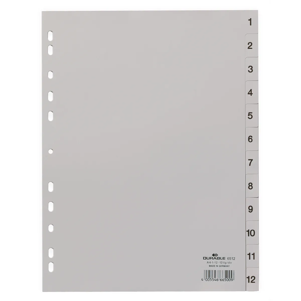 Durable Kunststoff-Register A4 PP 12-teilig 1-12 grau