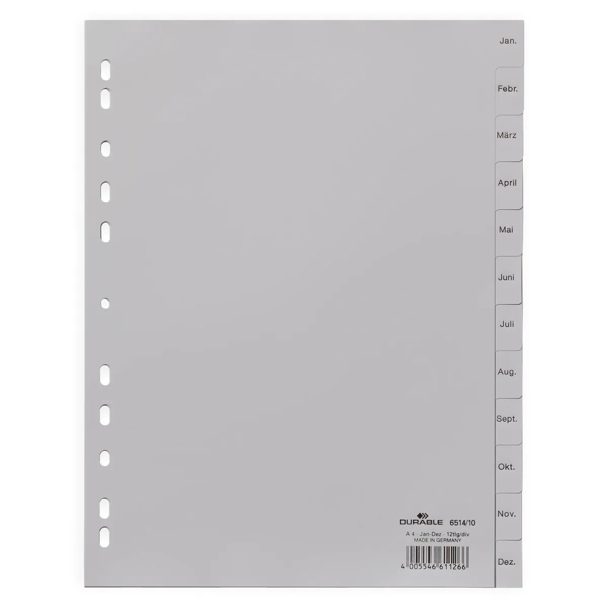 Durable Kunststoff-Register A4 PP 12-teilig Jan-Dez grau