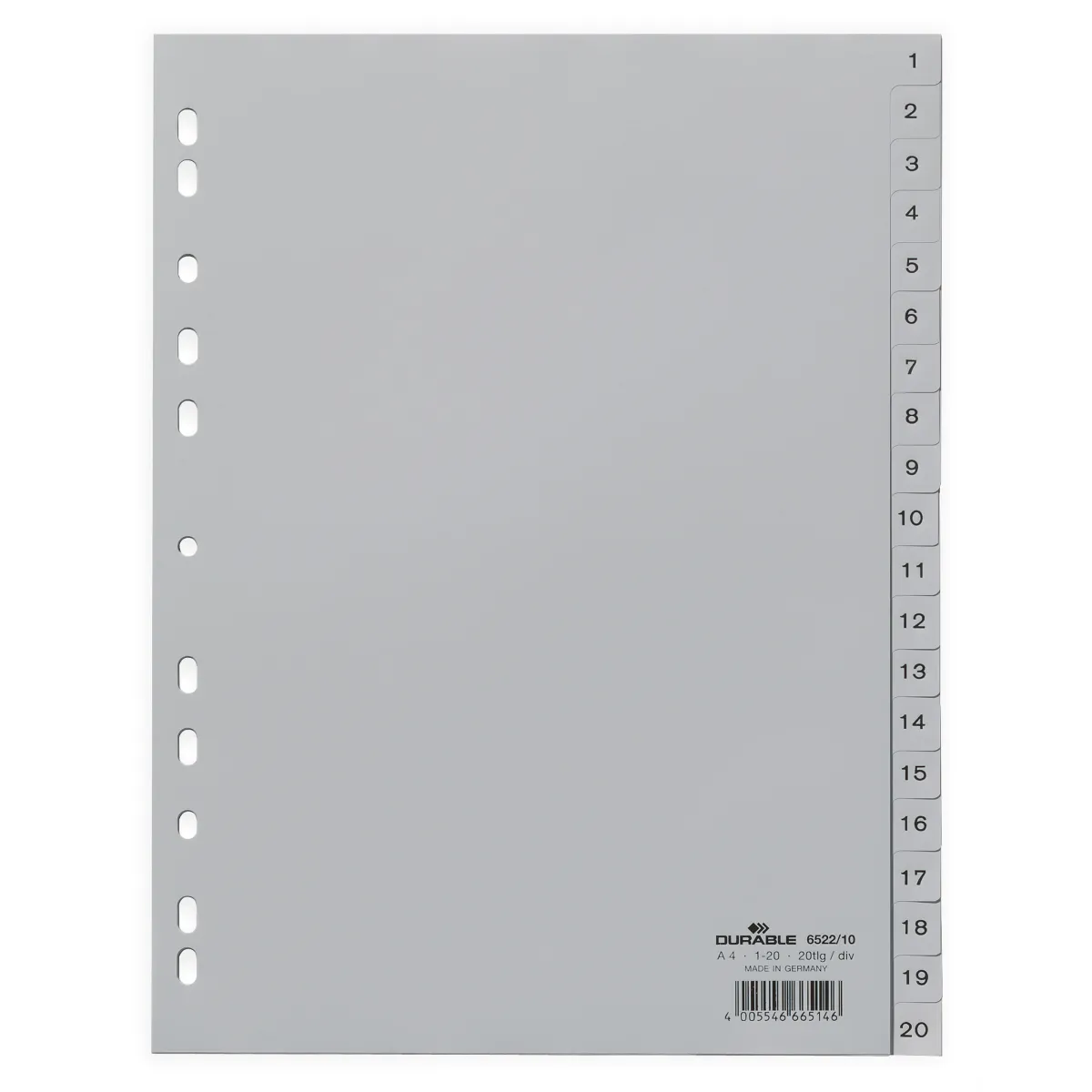 Durable Kunststoff-Register A4 PP 20-teilig 1-20 grau