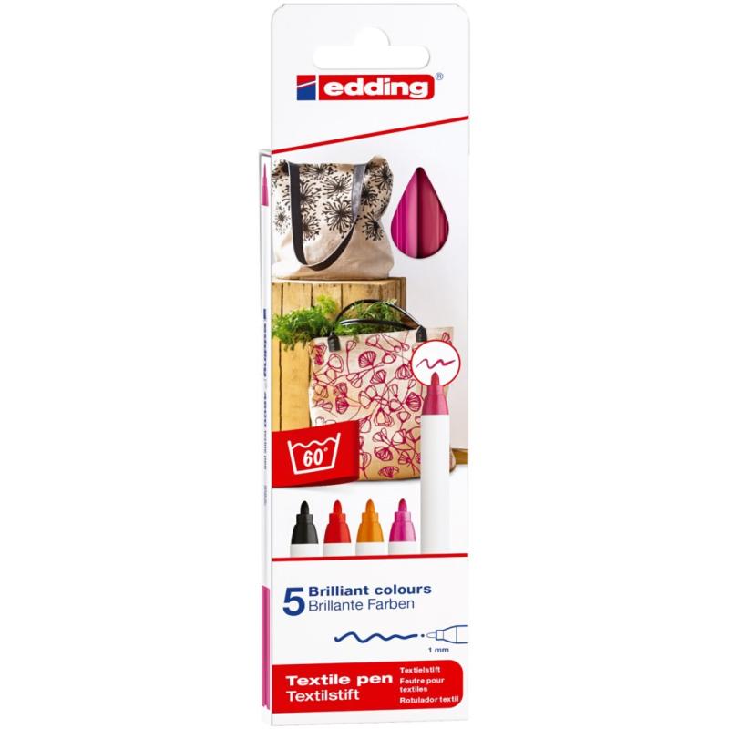Edding 4600 Textilstift Warm-Set 5 Farben