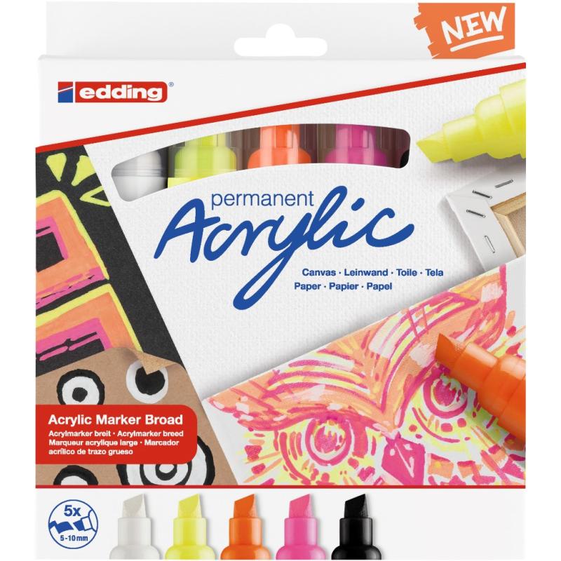 Edding 5000 Acrylmarker breit 5 Stück Set neon