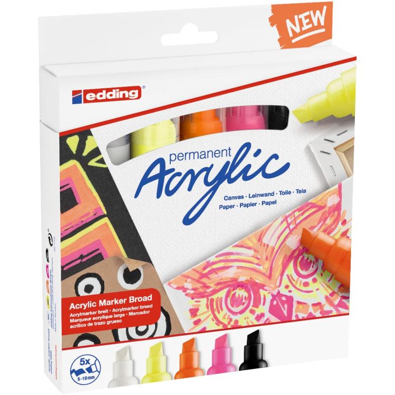 Edding 5000 Acrylmarker breit 5 Stück Set neon