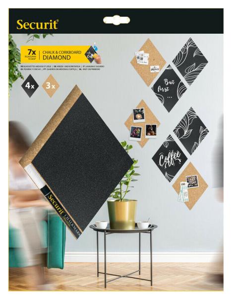 Securit Kreide- und Kork-Tafeln Diamond 7 Stück ca. 33x22 cm incl. Kreidemarker weiß
