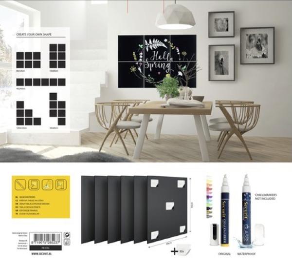 Securit Kreidetafel XXL 6er Set Silhouette rechteckig schwarz je 40x40cm
