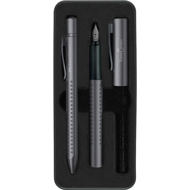 Faber-Castell Grip Edition Füllhalter M + Kugelschreiber XB Geschenkset anthrazit