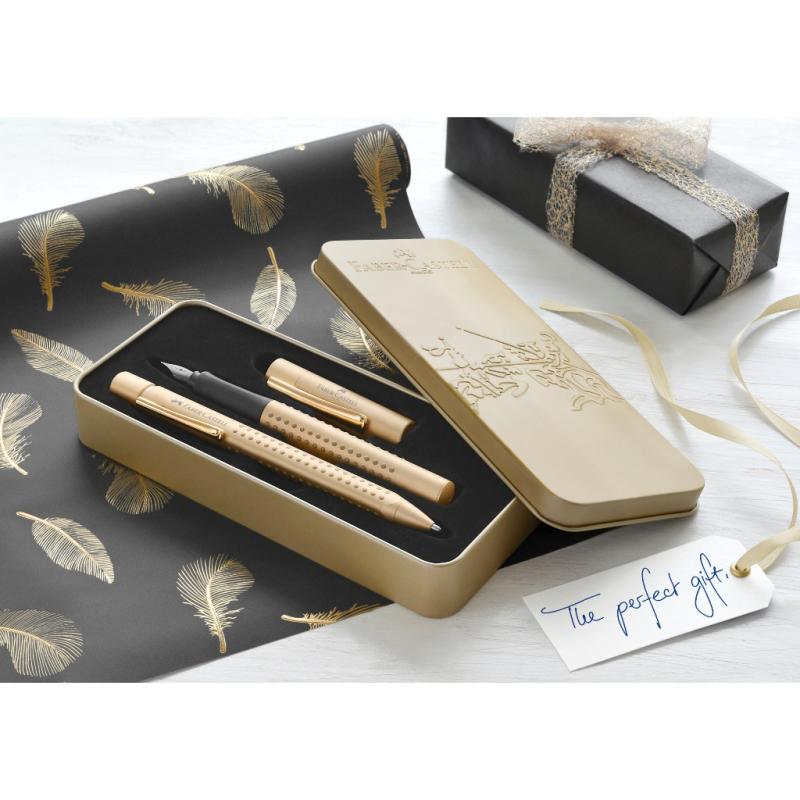 Faber-Castell Grip Edition Füllhalter M + Kugelschreiber XB Geschenkset gold