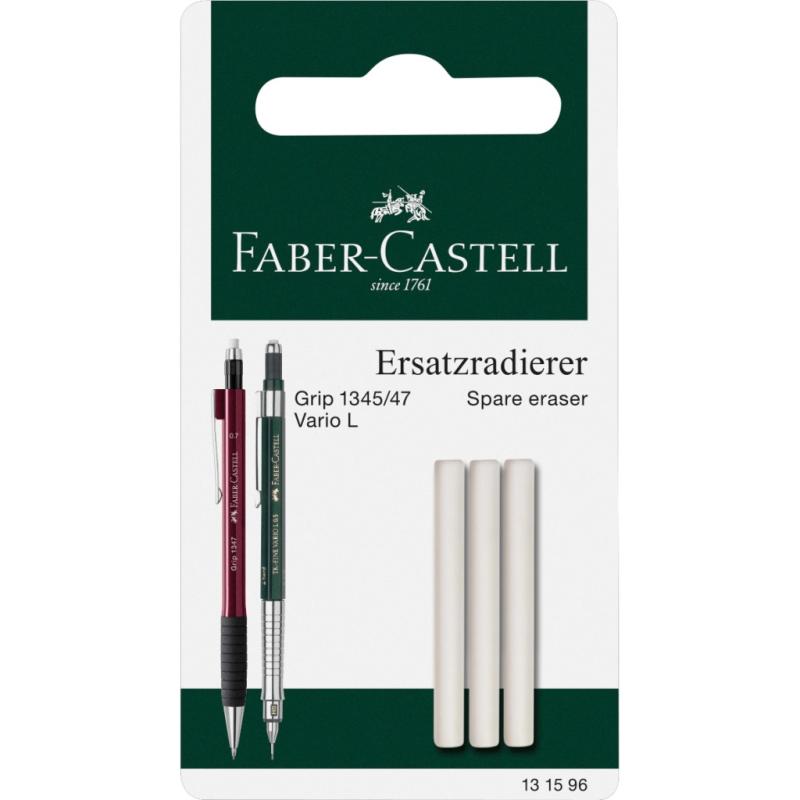 Faber-Castell 3 Ersatzradierer für Druckbleistift Grip 1345/1347, Vario L, TK-Fine