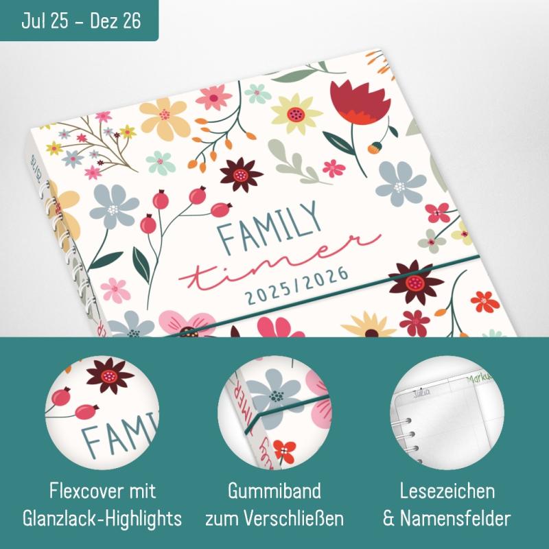 Häfft Family-Timer A5 Wire-O 18 Monate Wild Flower 2025/26