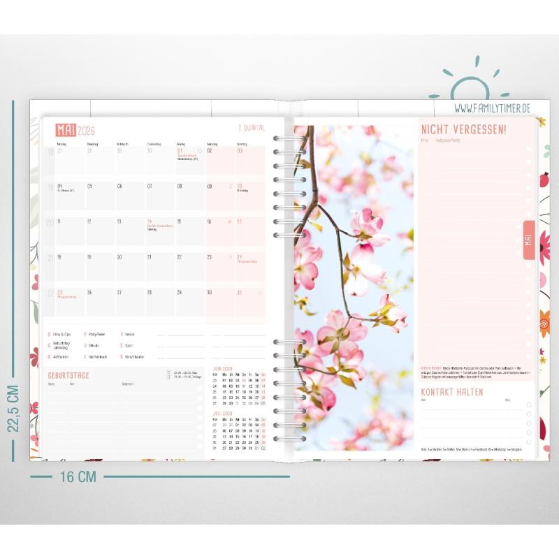 Häfft Family-Timer A5 Wire-O 18 Monate Wild Flower 2025/26