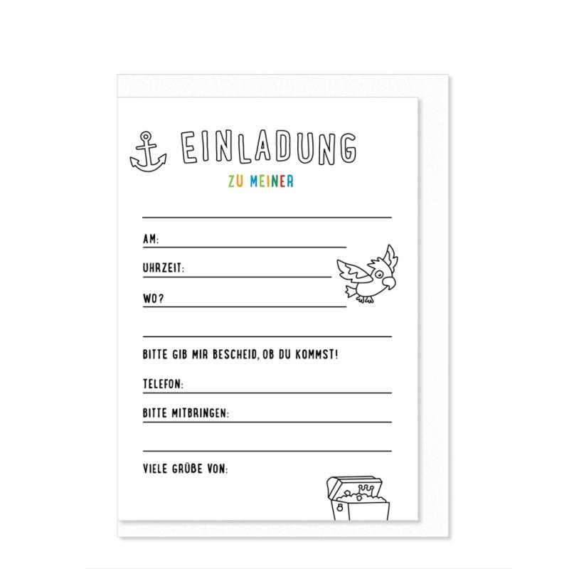 Komma³ Einladung A6 Kids Piraten zum Ausmalden 8 Stück