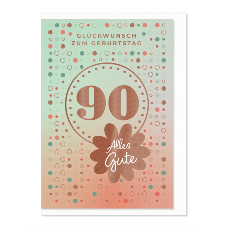 Komma³ Grußkarte Good Luck Glückwunsch zum 90. Geburtstag alles Gute