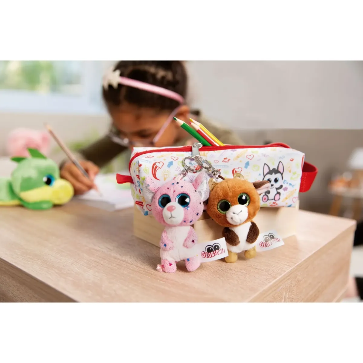 Nici Glubschis 9cm Kuscheltier-Schlüsselanhänger mit Loop in Schulranzen-Box Maus Miss Mausie