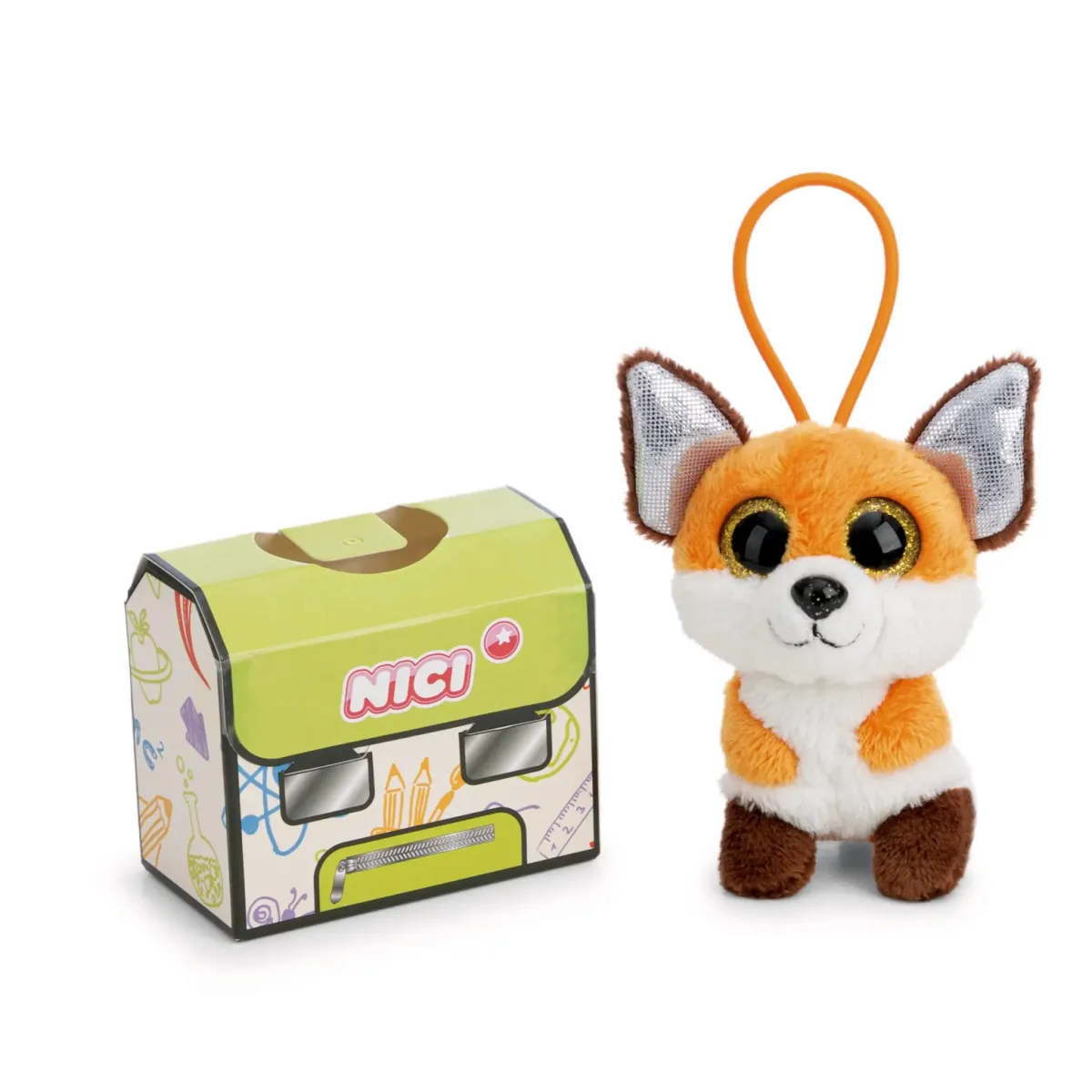 Nici Glubschis 9cm Kuscheltier-Schlüsselanhänger mit Loop in Schulranzen-Box Fuchs Runizzi