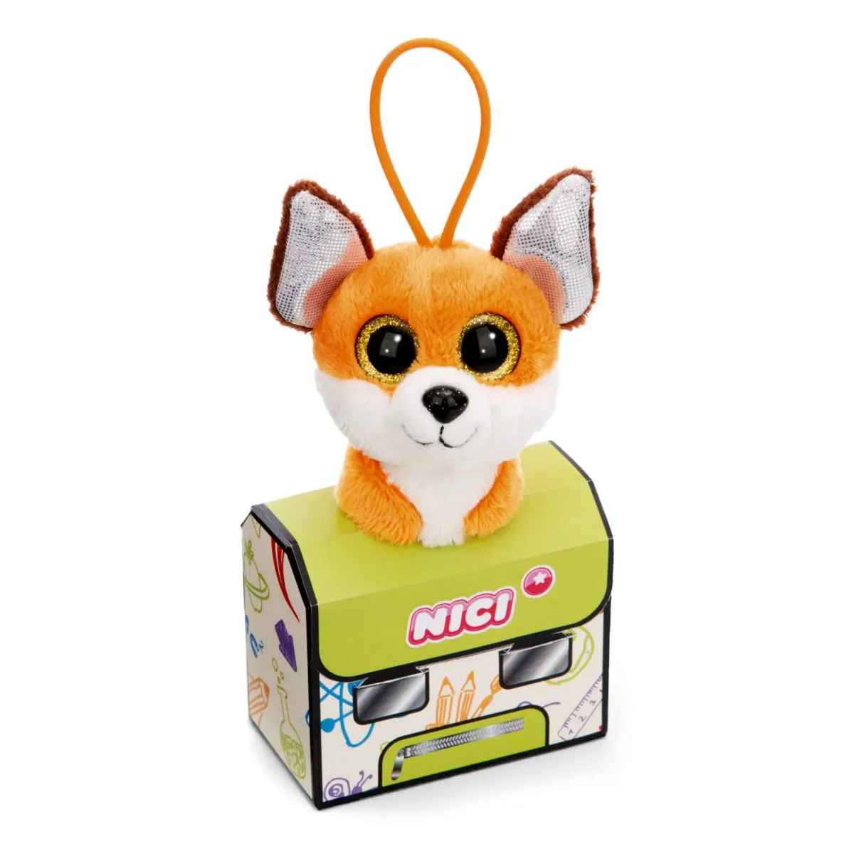 Nici Glubschis 9cm Kuscheltier-Schlüsselanhänger mit Loop in Schulranzen-Box Fuchs Runizzi