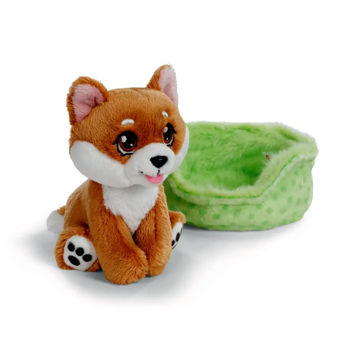 Nici Little Paws Hund Shiba Inu braun ca.12cm grünes Körbchen