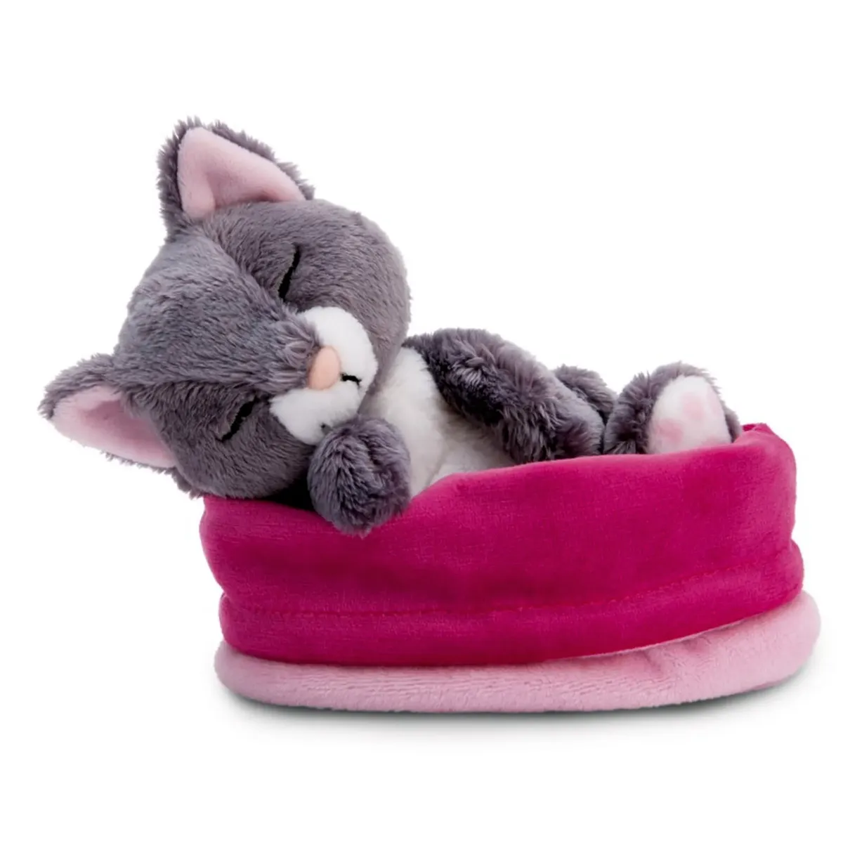 Nici Sleeping Pets Katze grau ca.12cm pinkes Körbchen