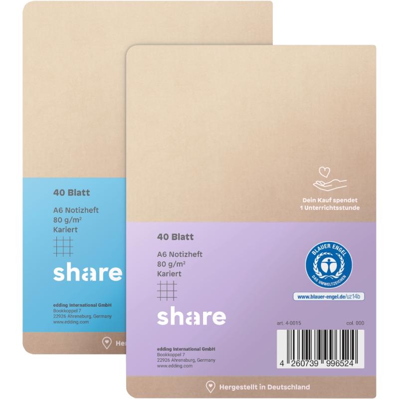 share Notizheft A6 kariert pastellblau + lavendel sortiert