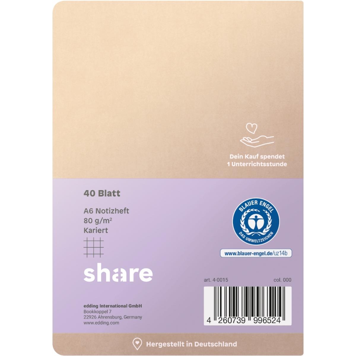 share Notizheft A6 kariert pastellblau + lavendel sortiert